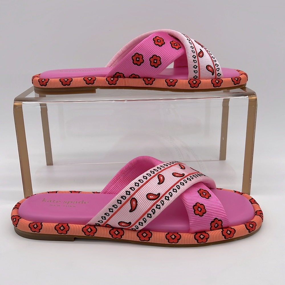 Kate Spade New York Rio Bandana Patchwork Slides Persimmon - Picture 2 of 16
